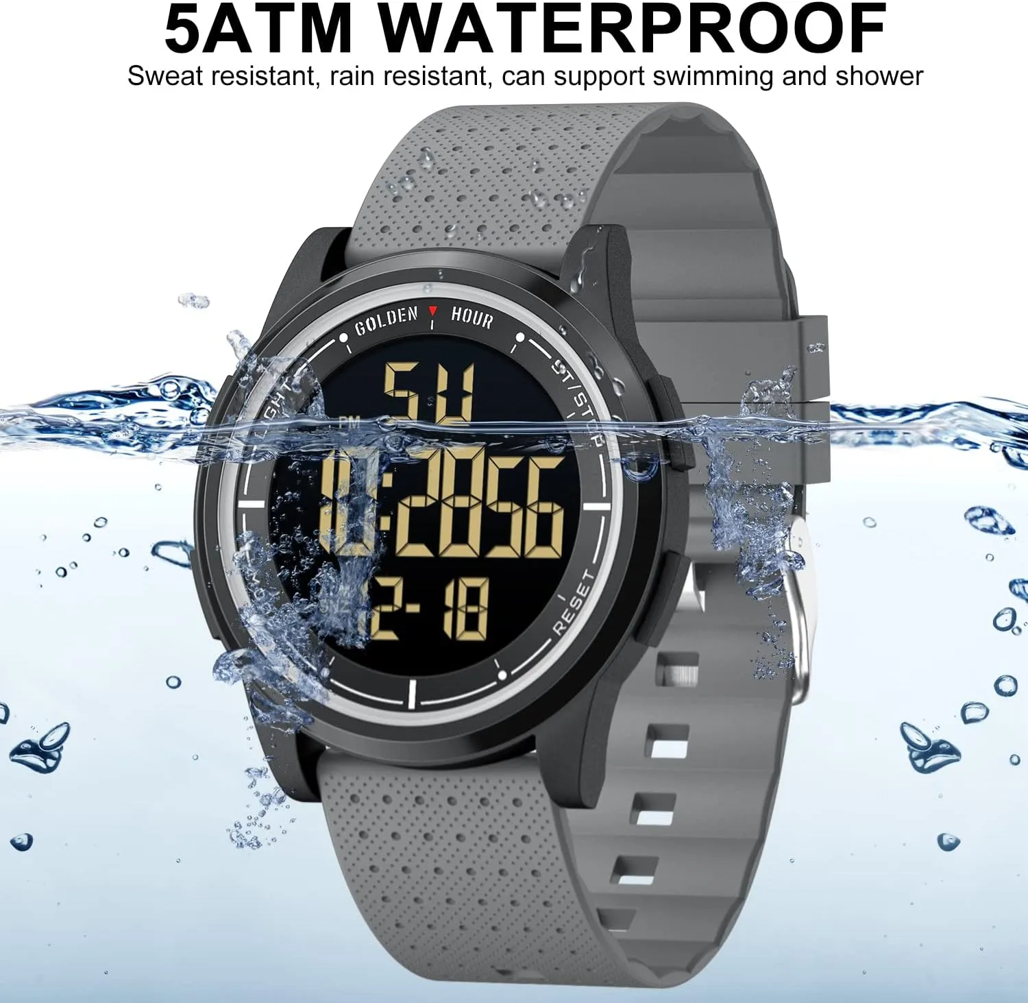 GOLDEN HOUR Ultra-Thin Minimalist Sports Waterproof Digital Watches Men with Wide-Angle Display Rubber Strap Wrist Watch for Men Women