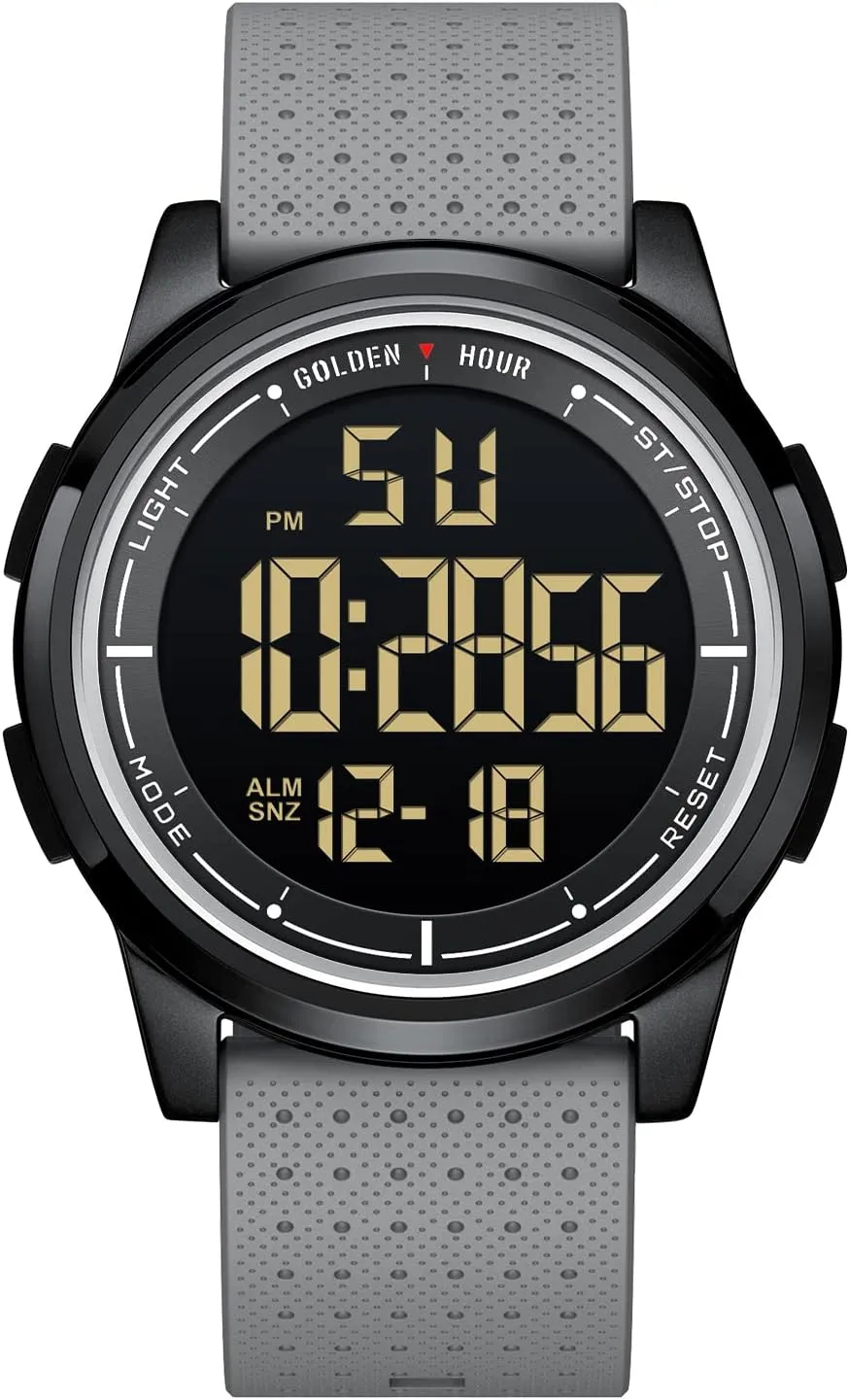 GOLDEN HOUR Ultra-Thin Minimalist Sports Waterproof Digital Watches Men with Wide-Angle Display Rubber Strap Wrist Watch for Men Women