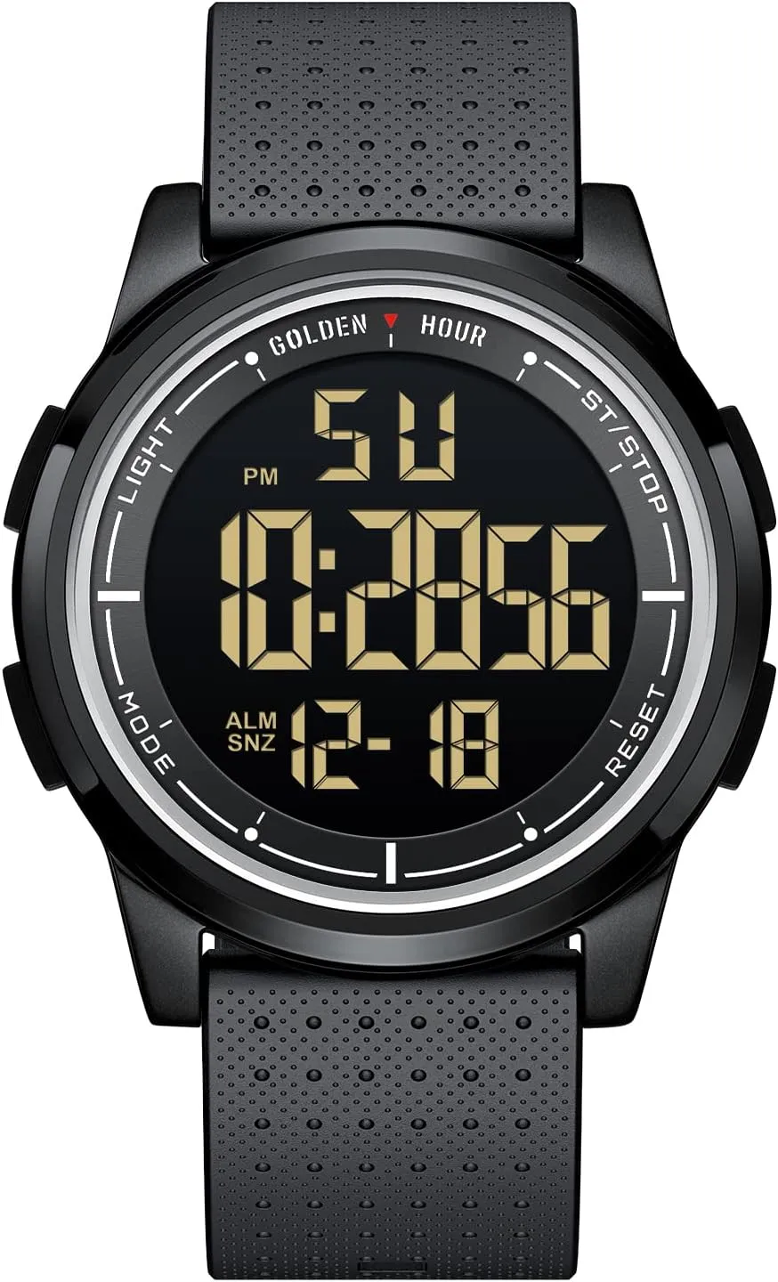 GOLDEN HOUR Ultra-Thin Minimalist Sports Waterproof Digital Watches Men with Wide-Angle Display Rubber Strap Wrist Watch for Men Women