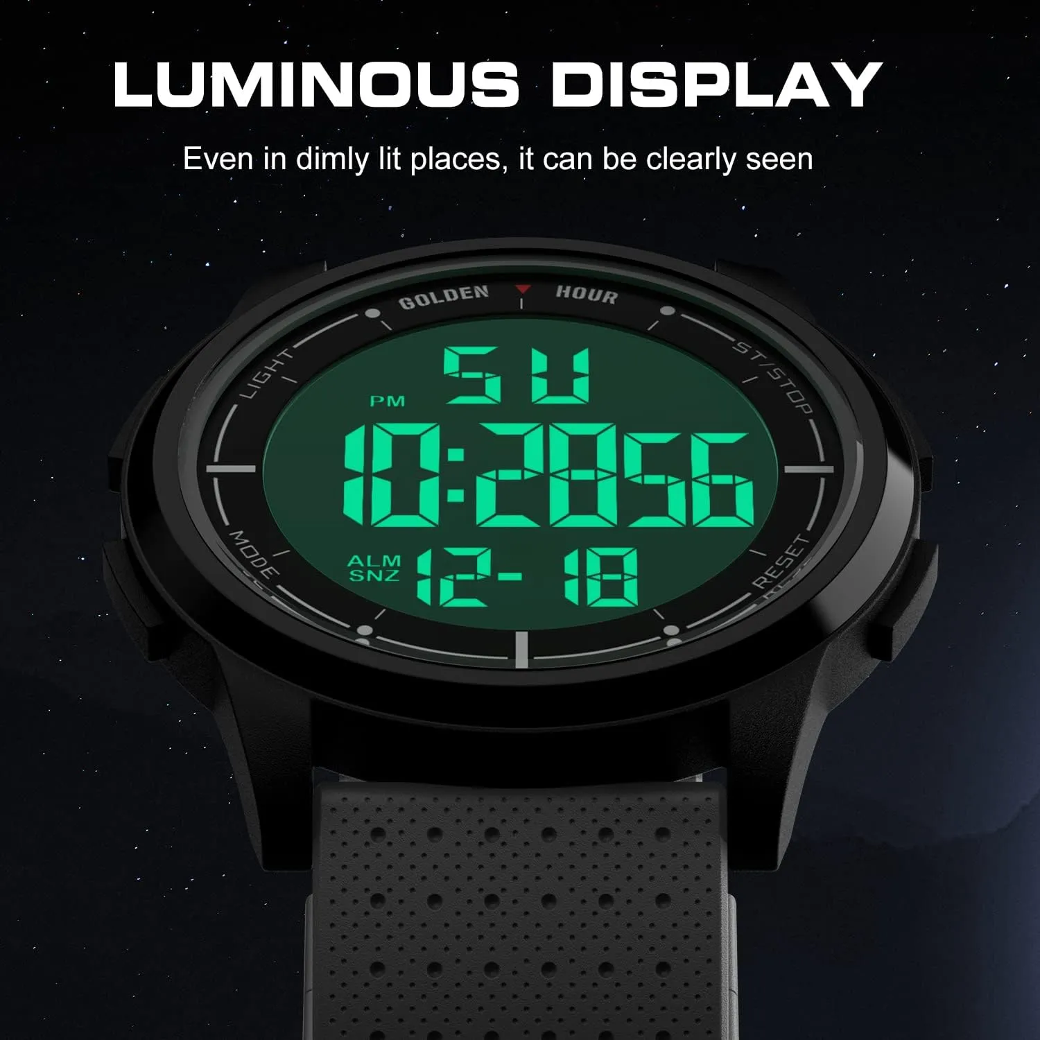GOLDEN HOUR Ultra-Thin Minimalist Sports Waterproof Digital Watches Men with Wide-Angle Display Rubber Strap Wrist Watch for Men Women