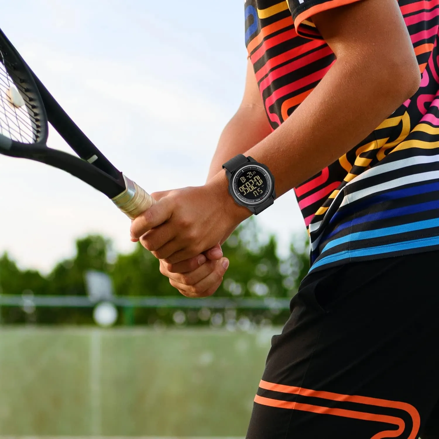 GOLDEN HOUR Ultra-Thin Minimalist Sports Waterproof Digital Watches Men with Wide-Angle Display Rubber Strap Wrist Watch for Men Women