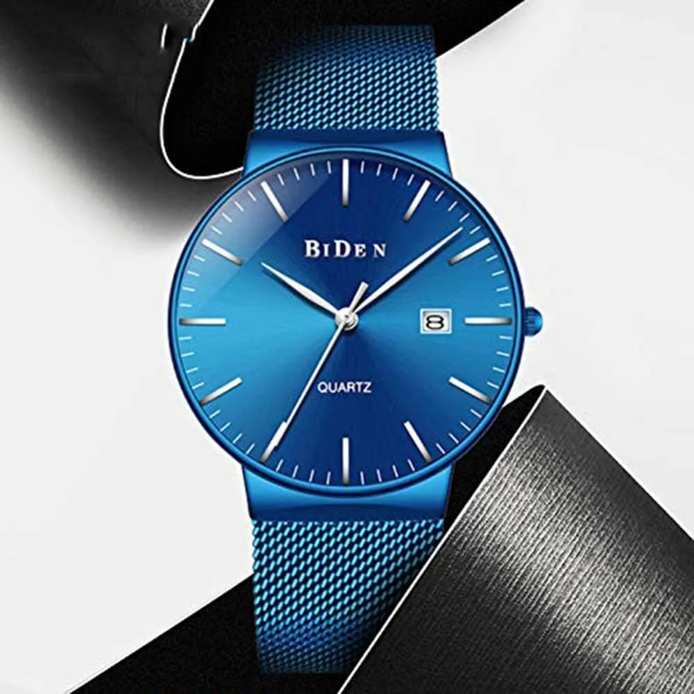 Gosasa Men's Fashion Ultra Thin Minimalist Watch Casual Quartz Date Watch Waterproof Stainless Steel Male Slim Simple Wrist Watch