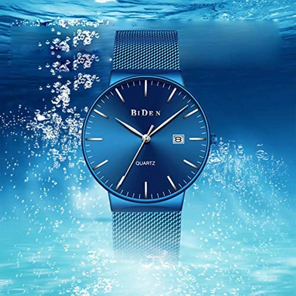 Gosasa Men's Fashion Ultra Thin Minimalist Watch Casual Quartz Date Watch Waterproof Stainless Steel Male Slim Simple Wrist Watch
