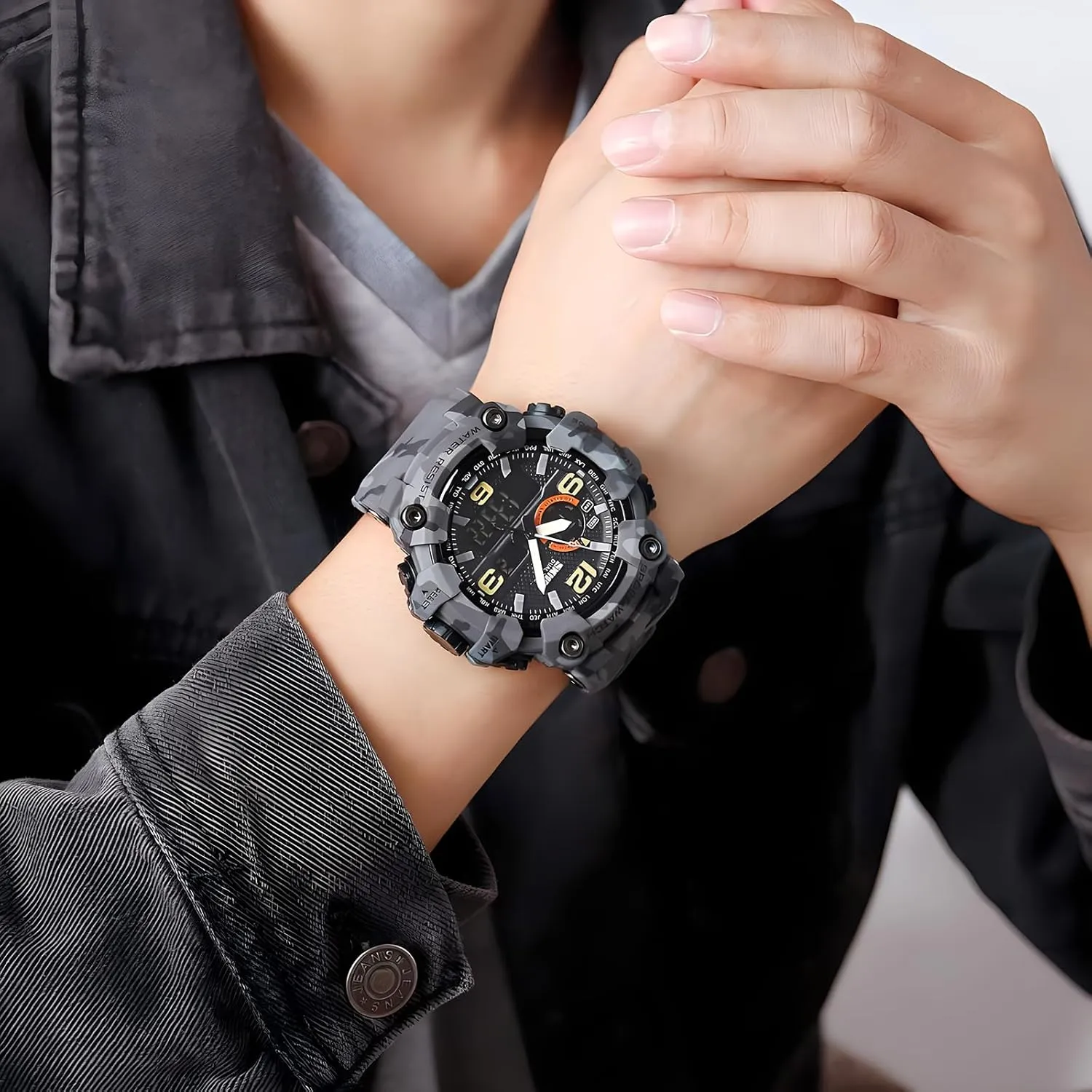 Gosasa Men's Large Face Outdoor Sports Watches Military S-Shock Watch Waterproof, Backlight, Alarm, Stopwatch Features - Rugged Wristwatch for Training, Hiking, and Adventure