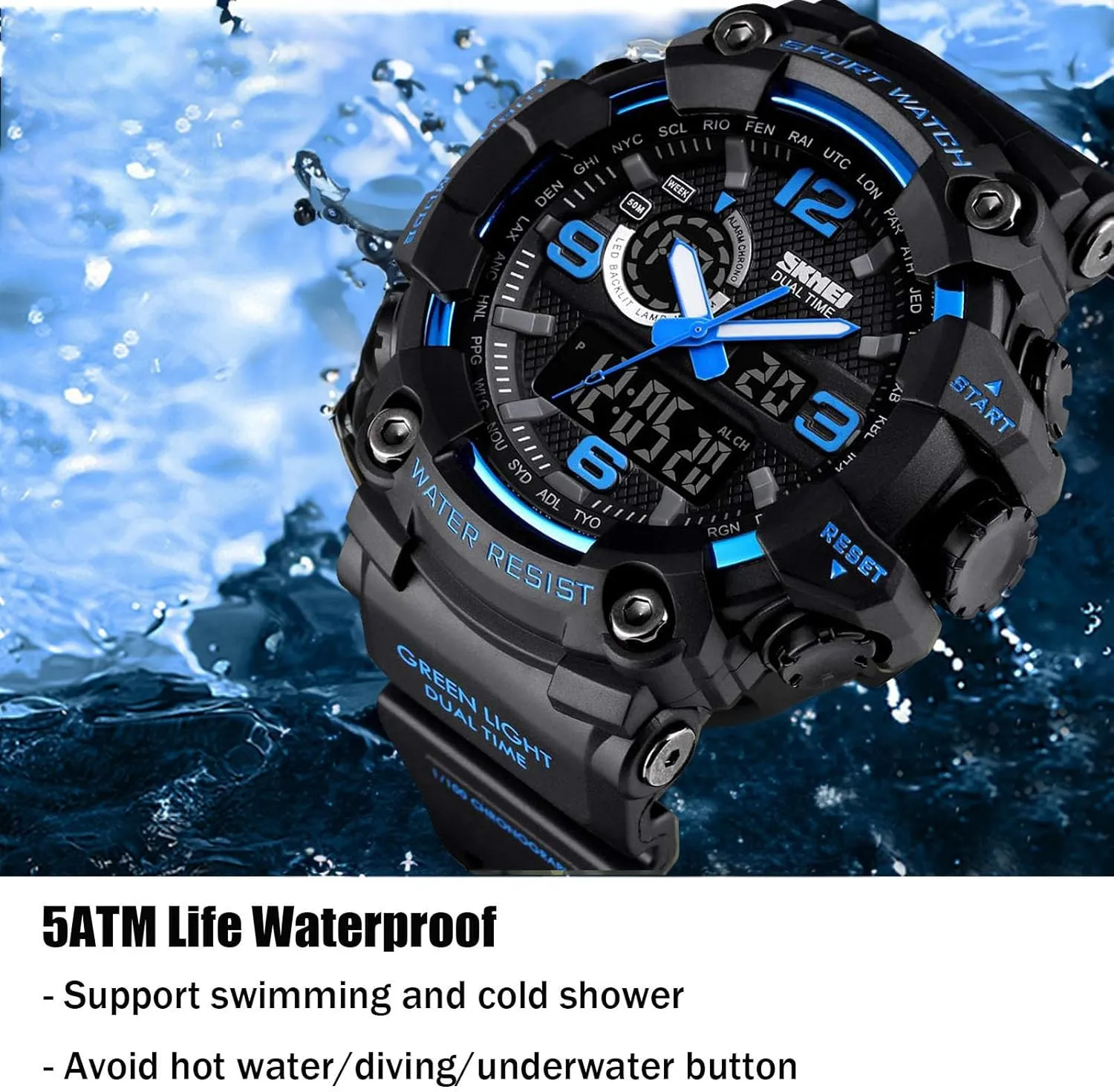 Gosasa Men's Large Face Outdoor Sports Watches Military S-Shock Watch Waterproof, Backlight, Alarm, Stopwatch Features - Rugged Wristwatch for Training, Hiking, and Adventure