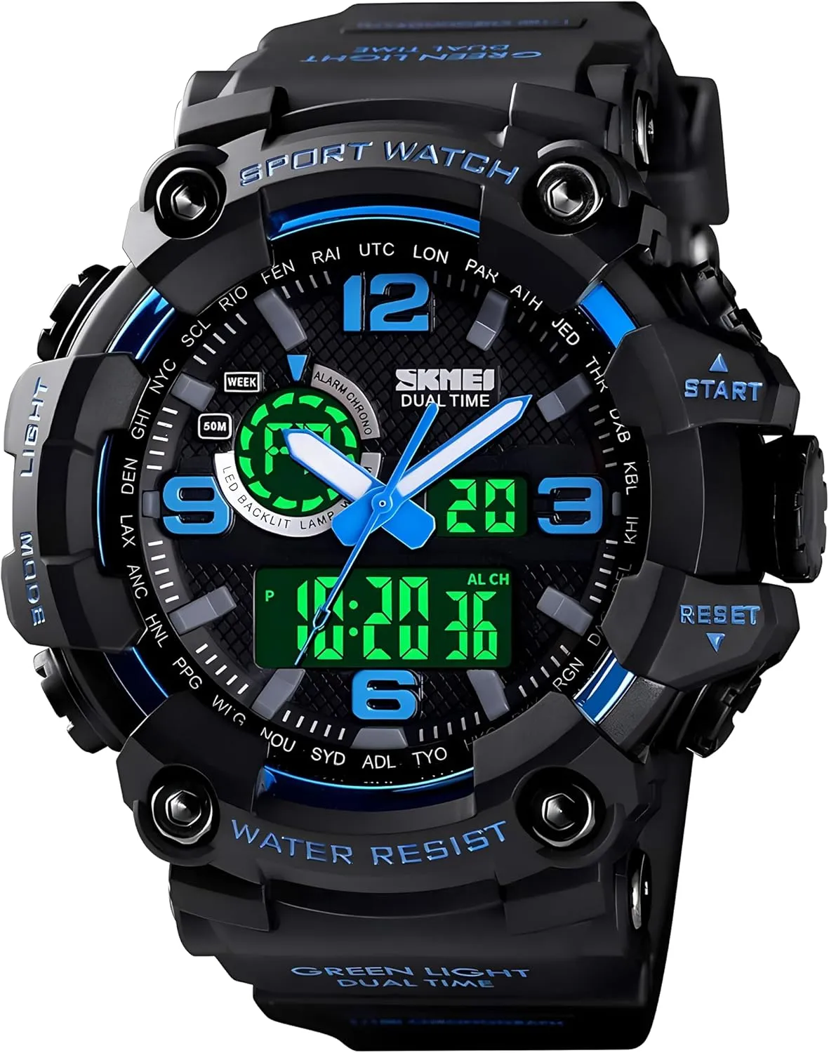 Gosasa Men's Large Face Outdoor Sports Watches Military S-Shock Watch Waterproof, Backlight, Alarm, Stopwatch Features - Rugged Wristwatch for Training, Hiking, and Adventure
