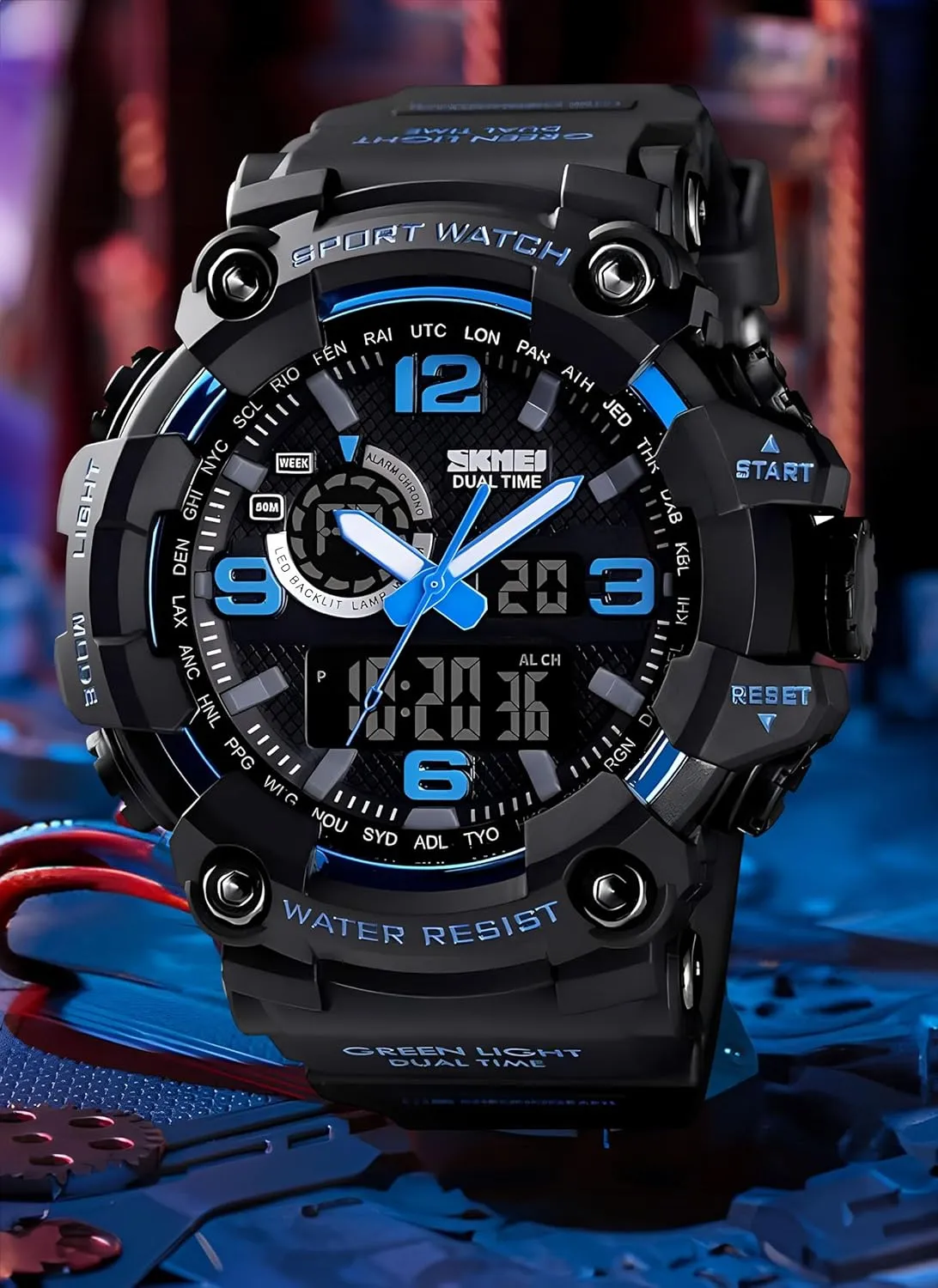 Gosasa Men's Large Face Outdoor Sports Watches Military S-Shock Watch Waterproof, Backlight, Alarm, Stopwatch Features - Rugged Wristwatch for Training, Hiking, and Adventure
