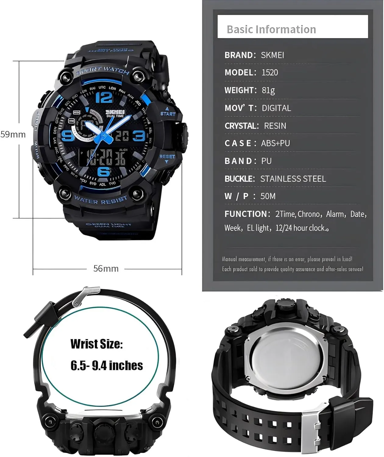 Gosasa Men's Large Face Outdoor Sports Watches Military S-Shock Watch Waterproof, Backlight, Alarm, Stopwatch Features - Rugged Wristwatch for Training, Hiking, and Adventure