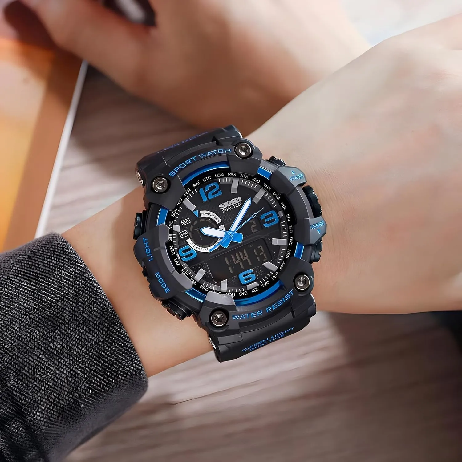Gosasa Men's Large Face Outdoor Sports Watches Military S-Shock Watch Waterproof, Backlight, Alarm, Stopwatch Features - Rugged Wristwatch for Training, Hiking, and Adventure
