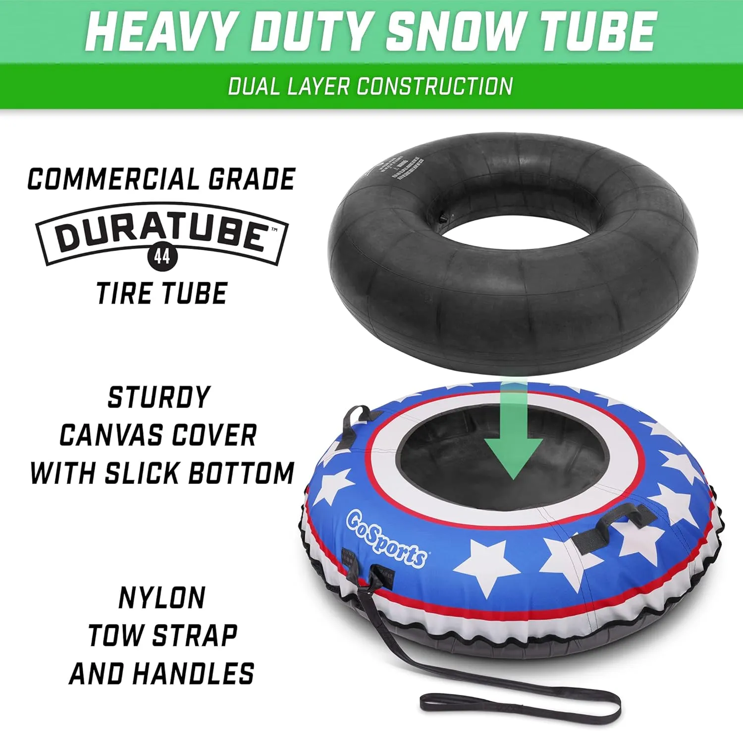 GoSports 44 Inch Heavy-Duty Winter Snow Tube with Premium Canvas Cover - Choose Your Style - Commercial Grade Sled