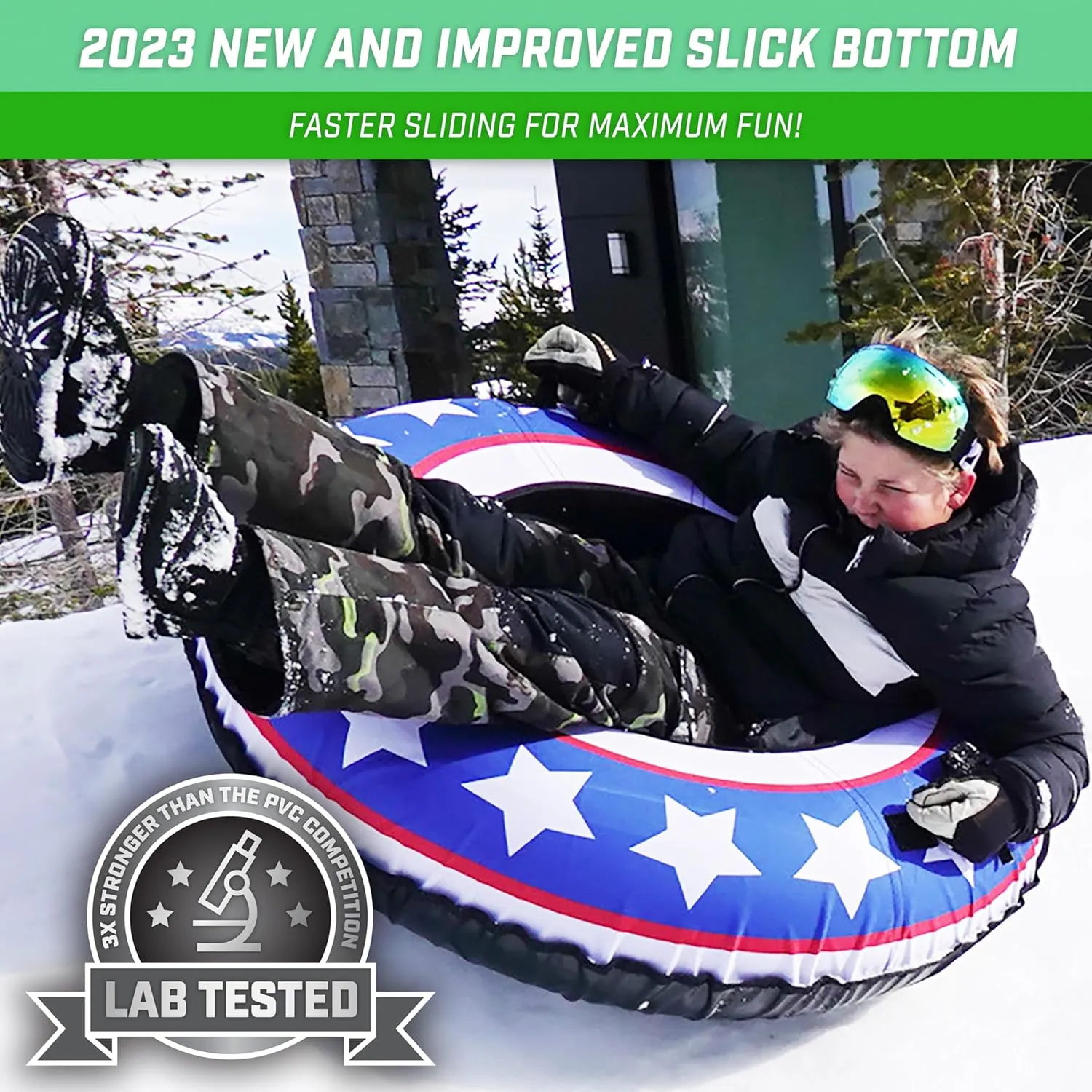 GoSports 44 Inch Heavy-Duty Winter Snow Tube with Premium Canvas Cover - Choose Your Style - Commercial Grade Sled