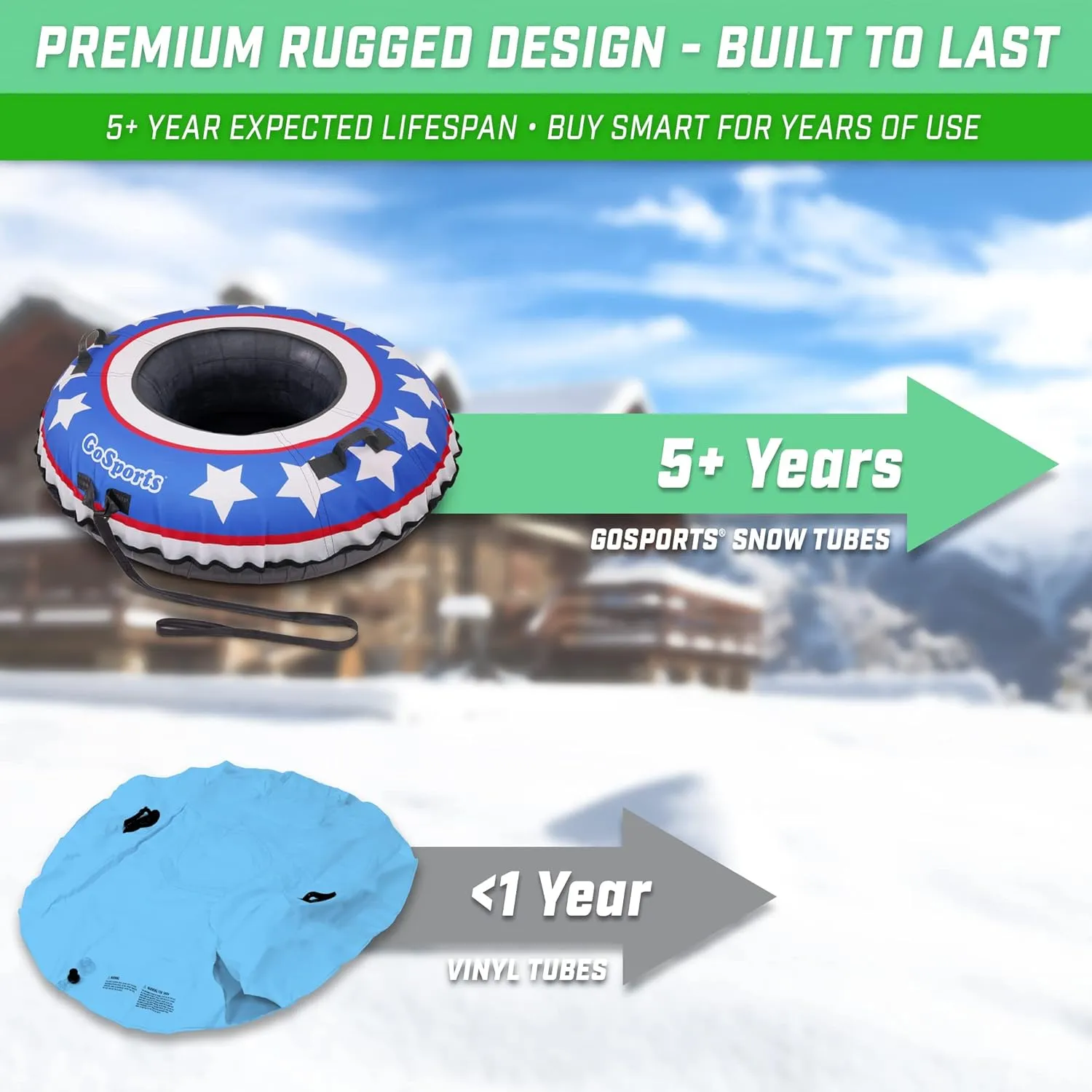 GoSports 44 Inch Heavy-Duty Winter Snow Tube with Premium Canvas Cover - Choose Your Style - Commercial Grade Sled