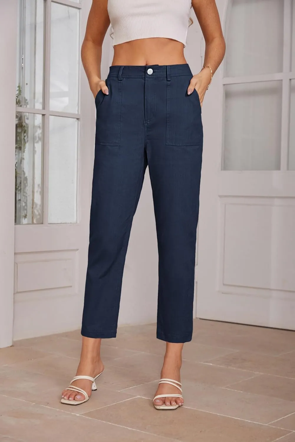 GRACE KARIN Women's 2025 Work Pants Casual High-Waisted Business Tapered Leg Trousers with Pockets