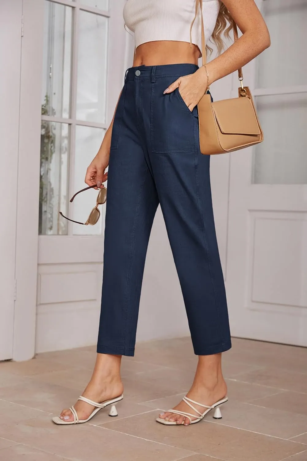 GRACE KARIN Women's 2025 Work Pants Casual High-Waisted Business Tapered Leg Trousers with Pockets