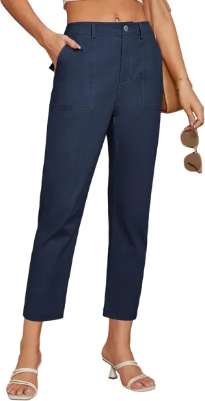 GRACE KARIN Women's 2025 Work Pants Casual High-Waisted Business Tapered Leg Trousers with Pockets