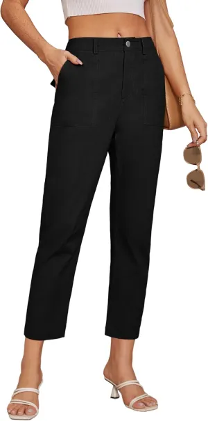 GRACE KARIN Women's 2025 Work Pants Casual High-Waisted Business Tapered Leg Trousers with Pockets