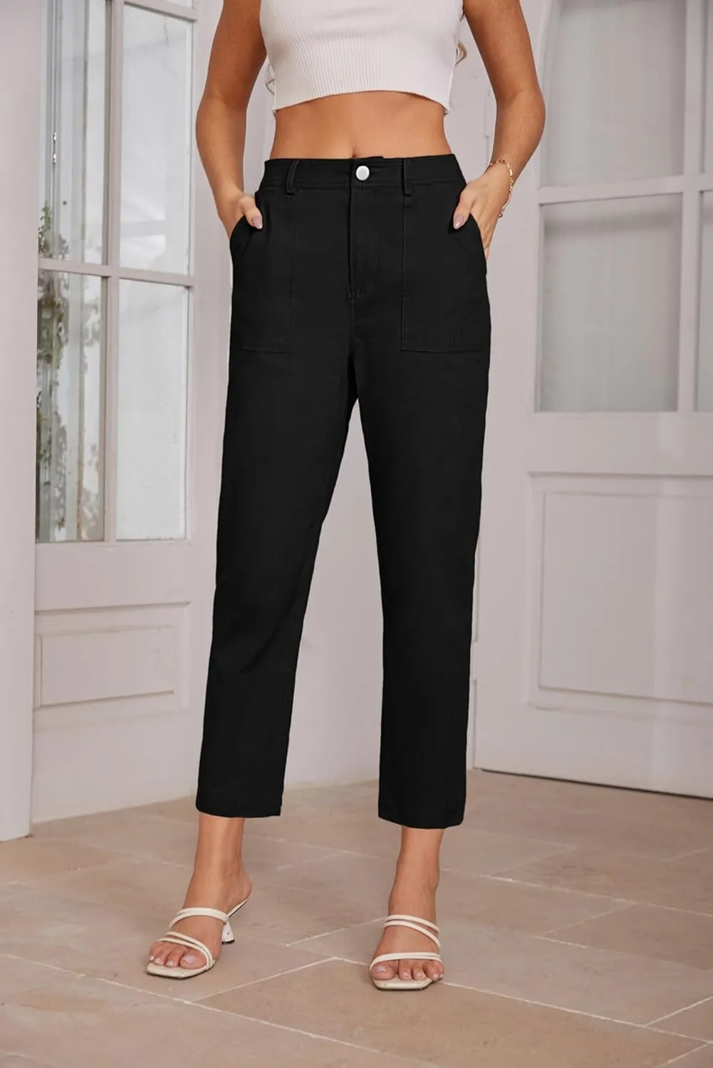 GRACE KARIN Women's 2025 Work Pants Casual High-Waisted Business Tapered Leg Trousers with Pockets