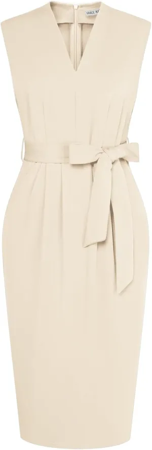 GRACE KARIN Women's Business Dresses Sleeveless V Neck Bodycon Sheath Dress Zipper Up Office Work Dress with Pockets