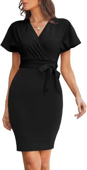 GRACE KARIN Women's Business Pencil Dress Short Sleeve Wedding Guest Office Work Dresses Cocktail Party