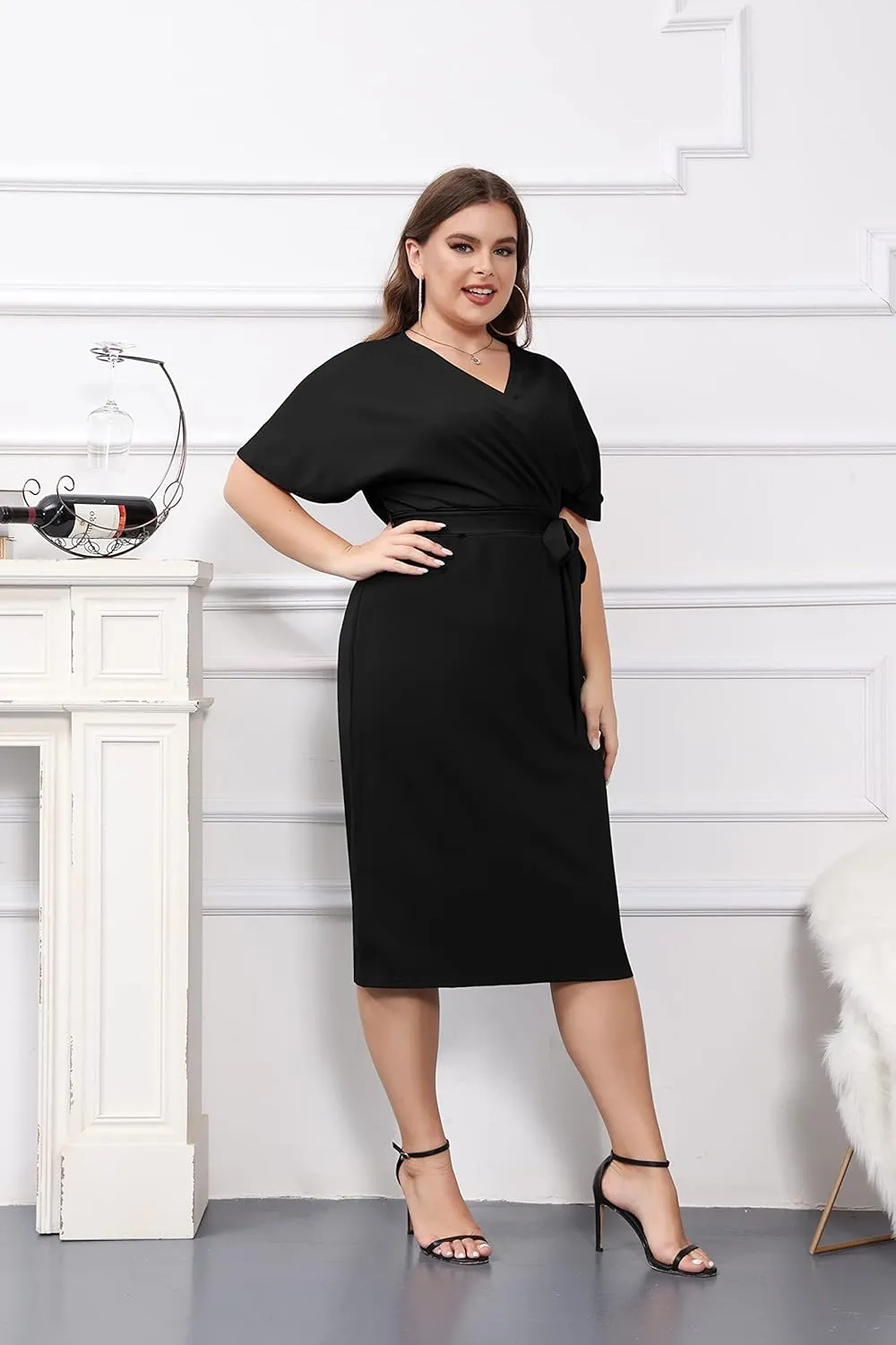 GRACE KARIN Women's Business Pencil Dress Short Sleeve Wedding Guest Office Work Dresses Cocktail Party