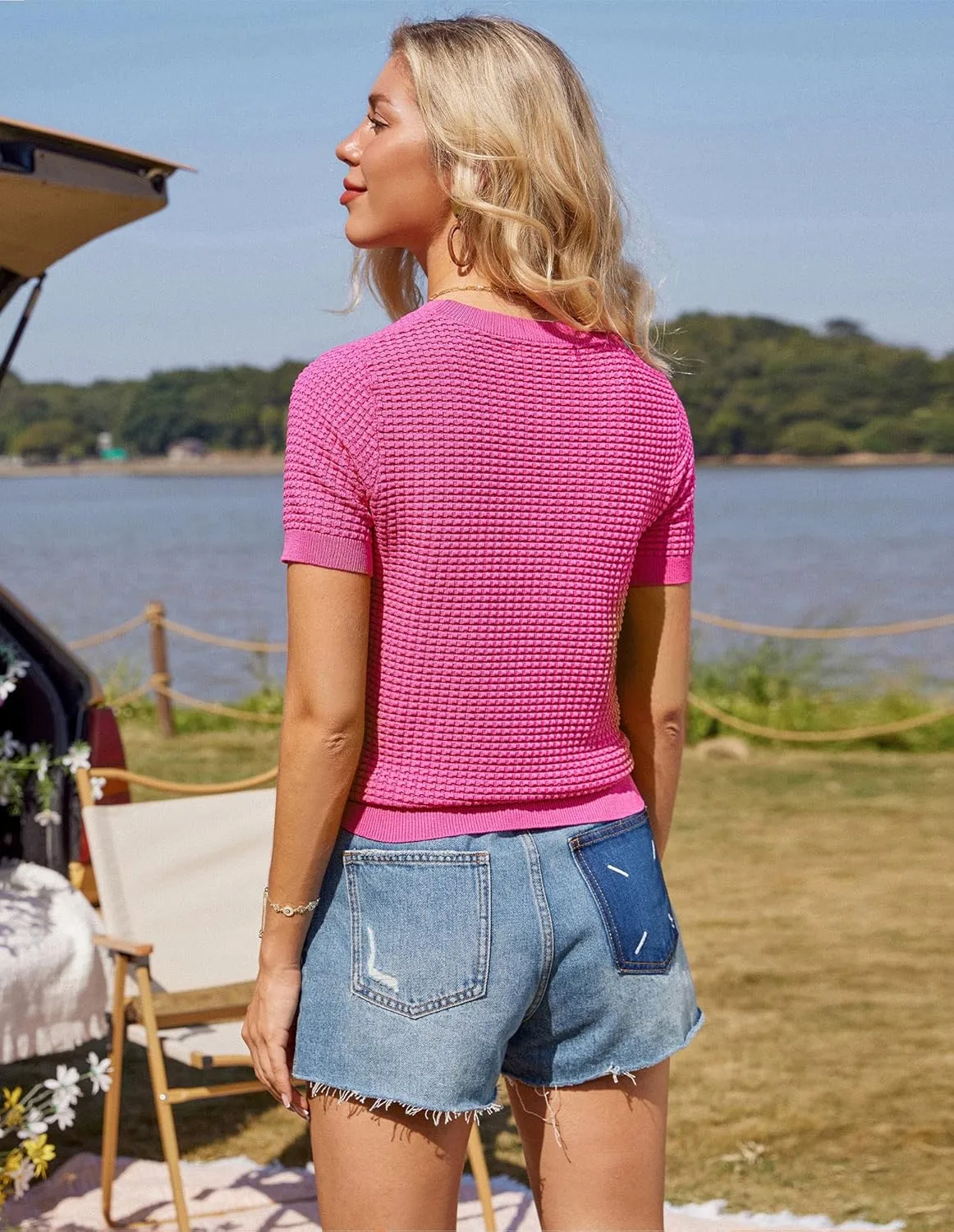 GRACE KARIN Womens Short Sleeve Sweater Crew Neck Summer Sweater Pullovers Tops Lightweight Dressy Casual Knit Blouse