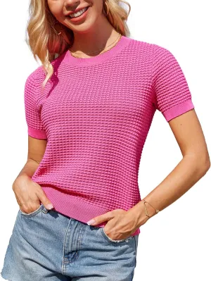 GRACE KARIN Womens Short Sleeve Sweater Crew Neck Summer Sweater Pullovers Tops Lightweight Dressy Casual Knit Blouse