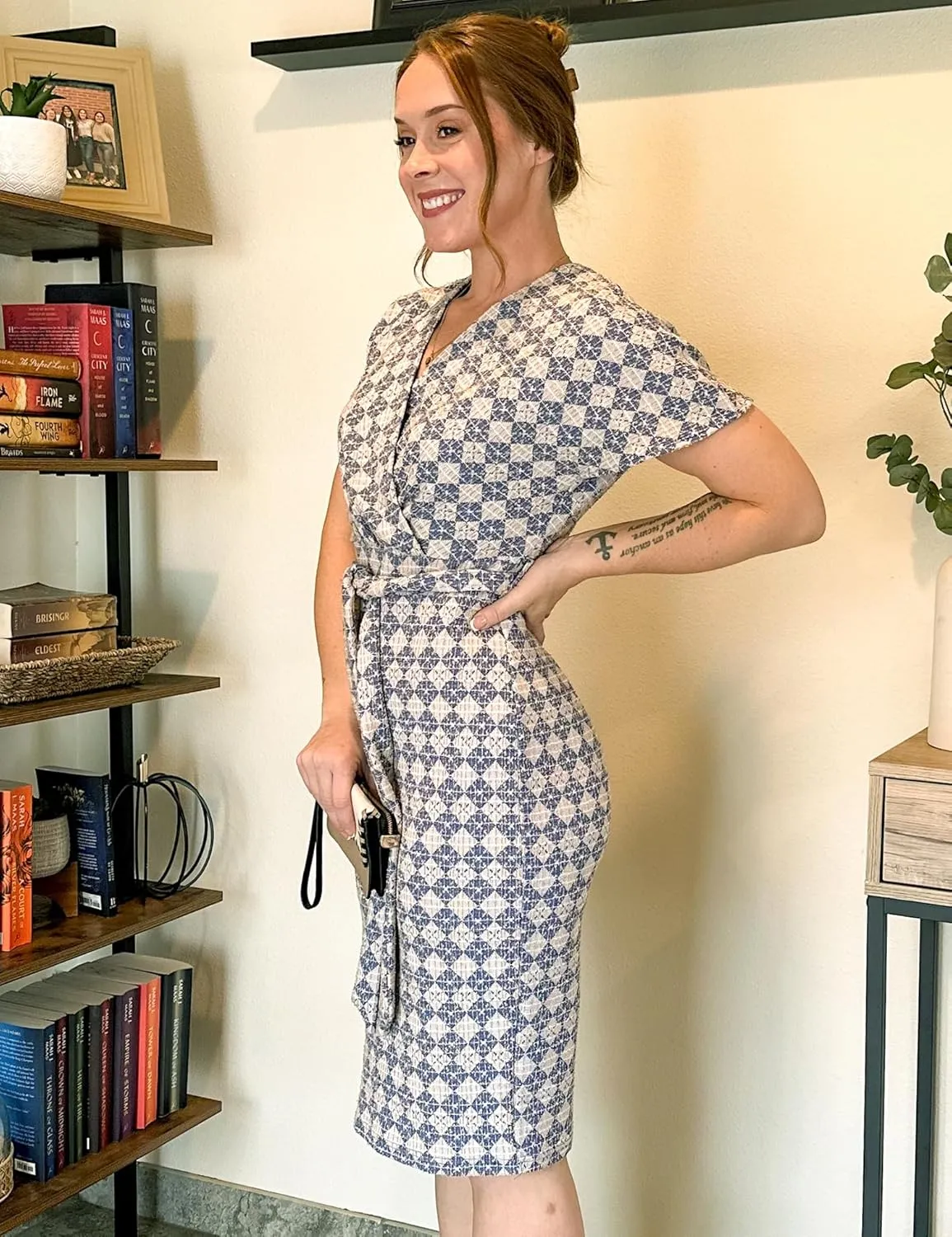 GRACE KARIN Women's Tweed Work Pencil Dress Stretchy Business Office Bodycon Midi Dresses Short Sleeve