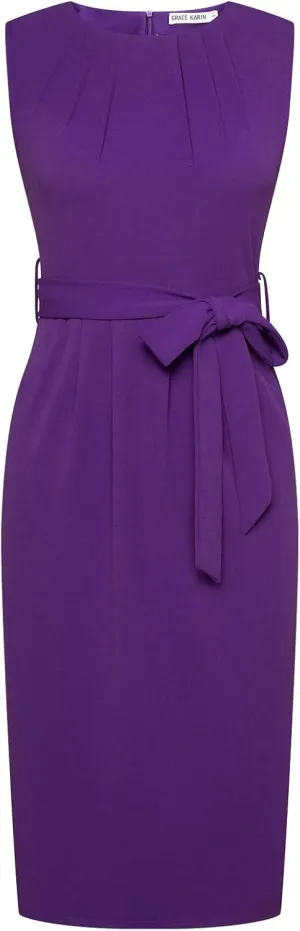 GRACE KARIN Women's Work Dress Sleeveless Crew Neck Bodycon Sheath Dress Zipper Up Office Business Dresses with Pockets