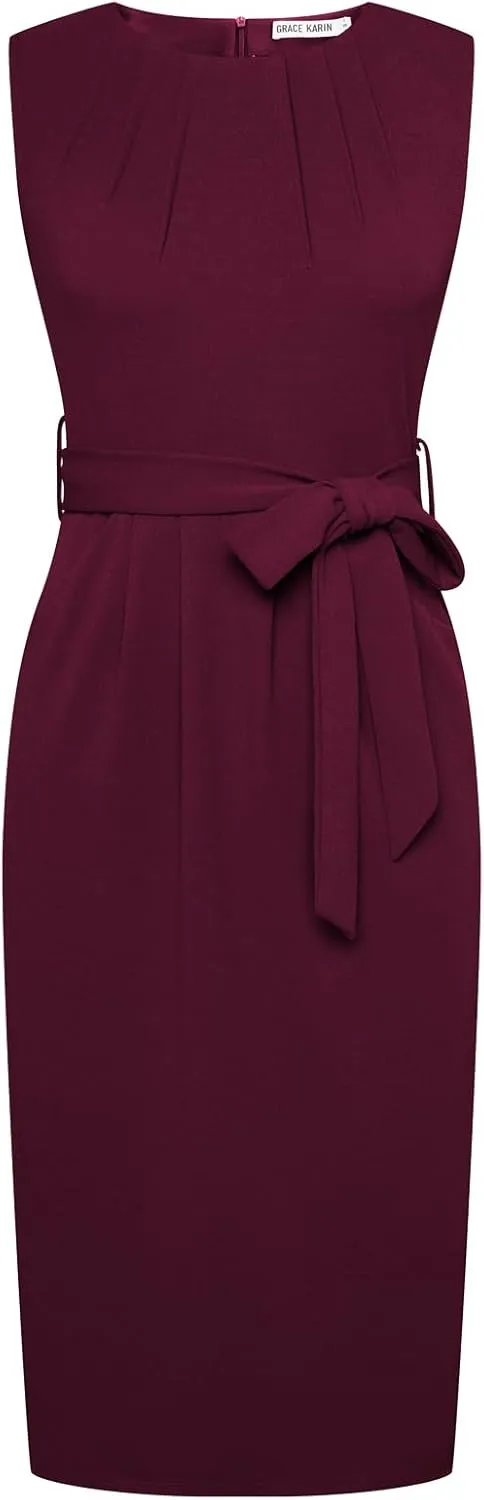 GRACE KARIN Women's Work Dress Sleeveless Crew Neck Bodycon Sheath Dress Zipper Up Office Business Dresses with Pockets
