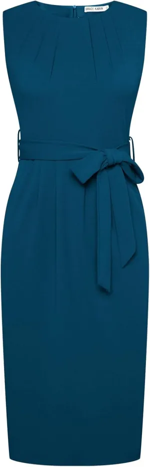 GRACE KARIN Women's Work Dress Sleeveless Crew Neck Bodycon Sheath Dress Zipper Up Office Business Dresses with Pockets