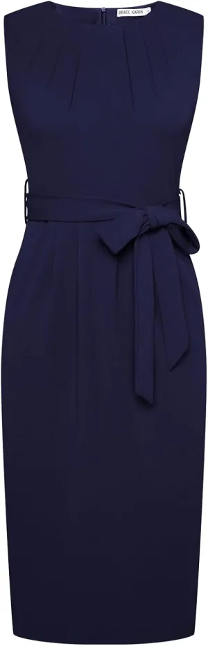 GRACE KARIN Women's Work Dress Sleeveless Crew Neck Bodycon Sheath Dress Zipper Up Office Business Dresses with Pockets