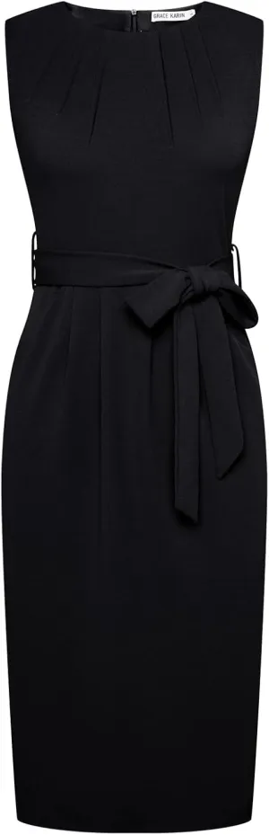 GRACE KARIN Women's Work Dress Sleeveless Crew Neck Bodycon Sheath Dress Zipper Up Office Business Dresses with Pockets
