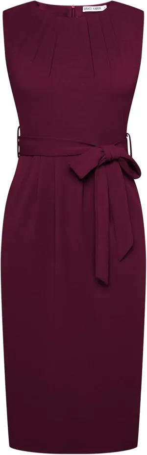 GRACE KARIN Women's Work Dress Sleeveless Crew Neck Bodycon Sheath Dress Zipper Up Office Business Dresses with Pockets