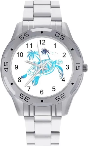 Gradie Sea Turtle with Palm Trees Simple Stainless Steel Band Business Watch Dress Wrist Unique Luxury Work Casual Waterproof Watches