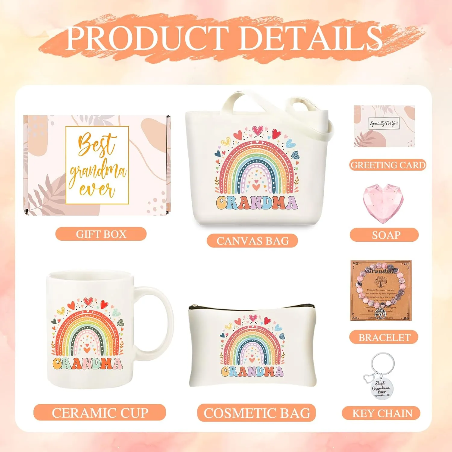 Grandma Christmas Gifts, Birthday Gifts for Grandma from Granddaughter Grandson, Thanksgiving Gift Ideas with Canvas Tote Bag, 11OZ Coffee Mug for Nana, GiGi Grandmother