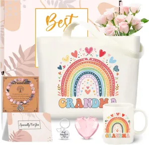 Grandma Christmas Gifts, Birthday Gifts for Grandma from Granddaughter Grandson, Thanksgiving Gift Ideas with Canvas Tote Bag, 11OZ Coffee Mug for Nana, GiGi Grandmother