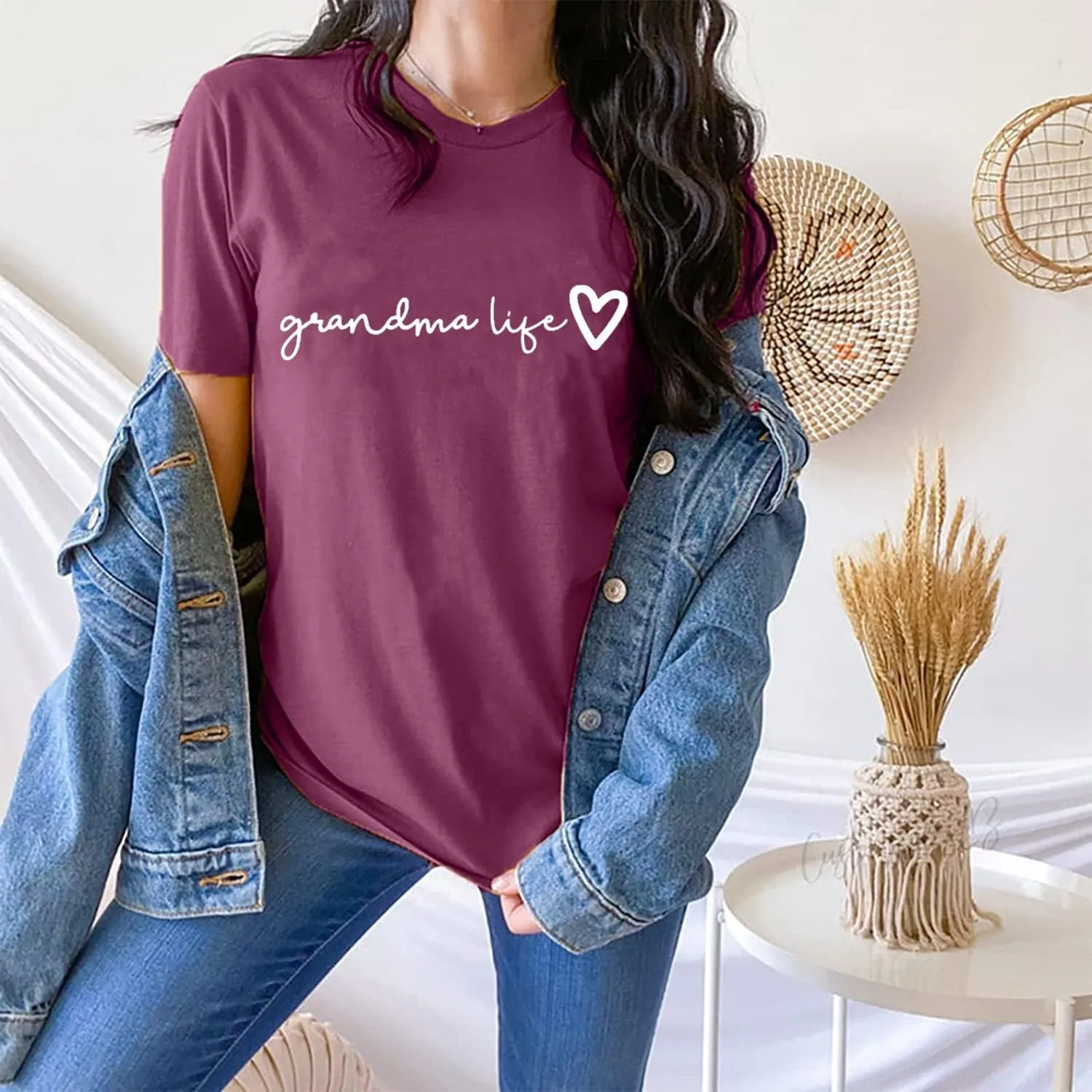 Grandma Shirt Women Casual Grandma Life Heart Printed T-Shirt Funny Tee Shirt for Grandma