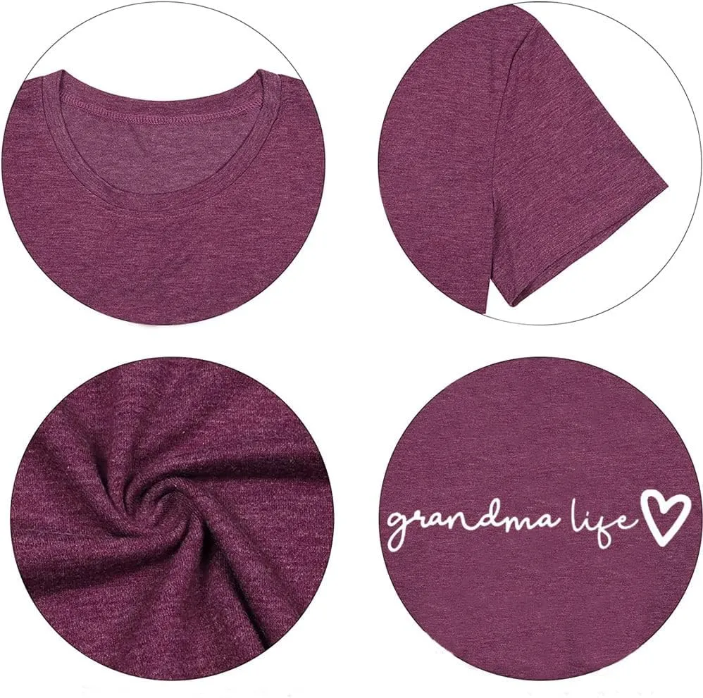 Grandma Shirt Women Casual Grandma Life Heart Printed T-Shirt Funny Tee Shirt for Grandma