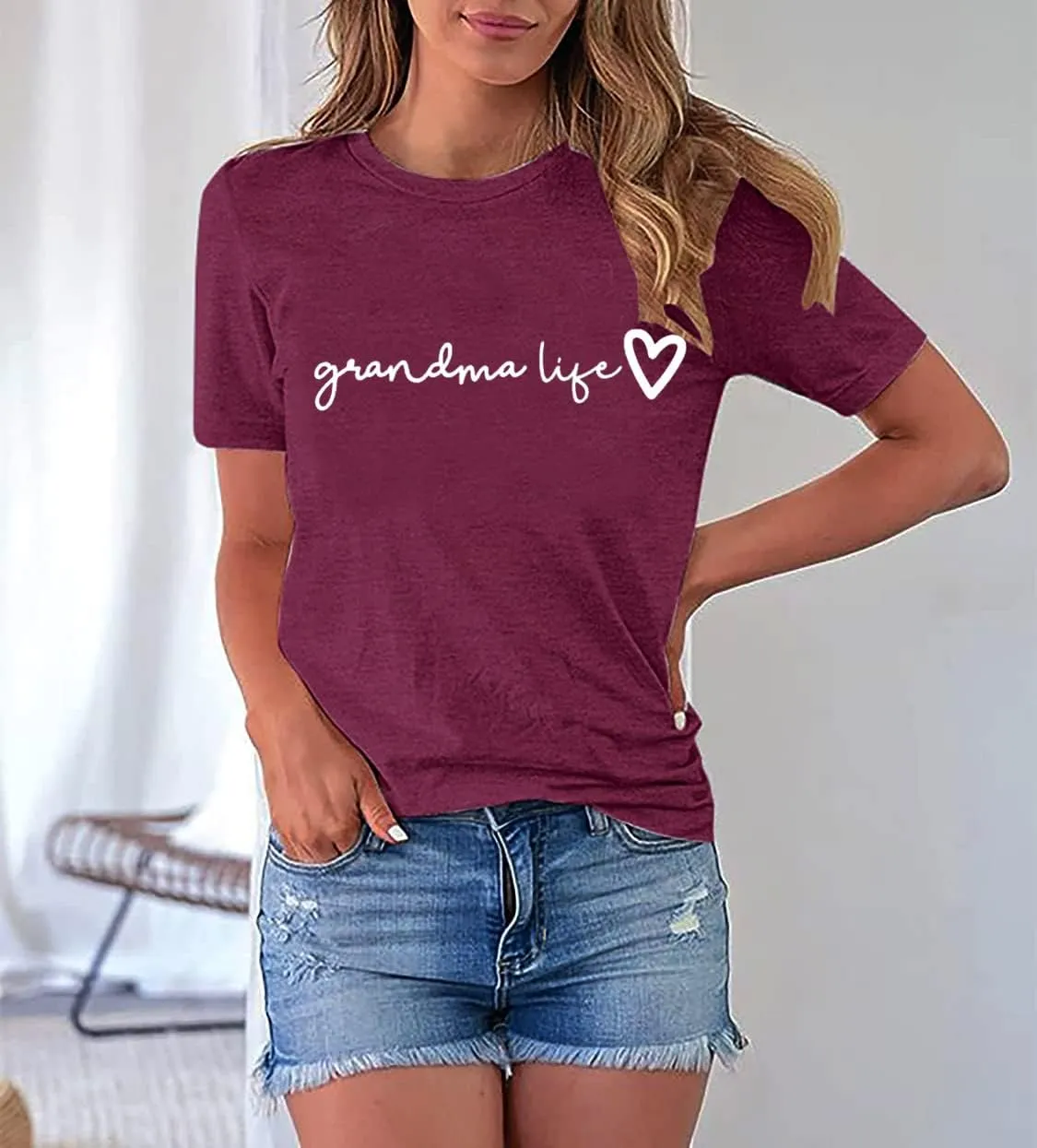 Grandma Shirt Women Casual Grandma Life Heart Printed T-Shirt Funny Tee Shirt for Grandma