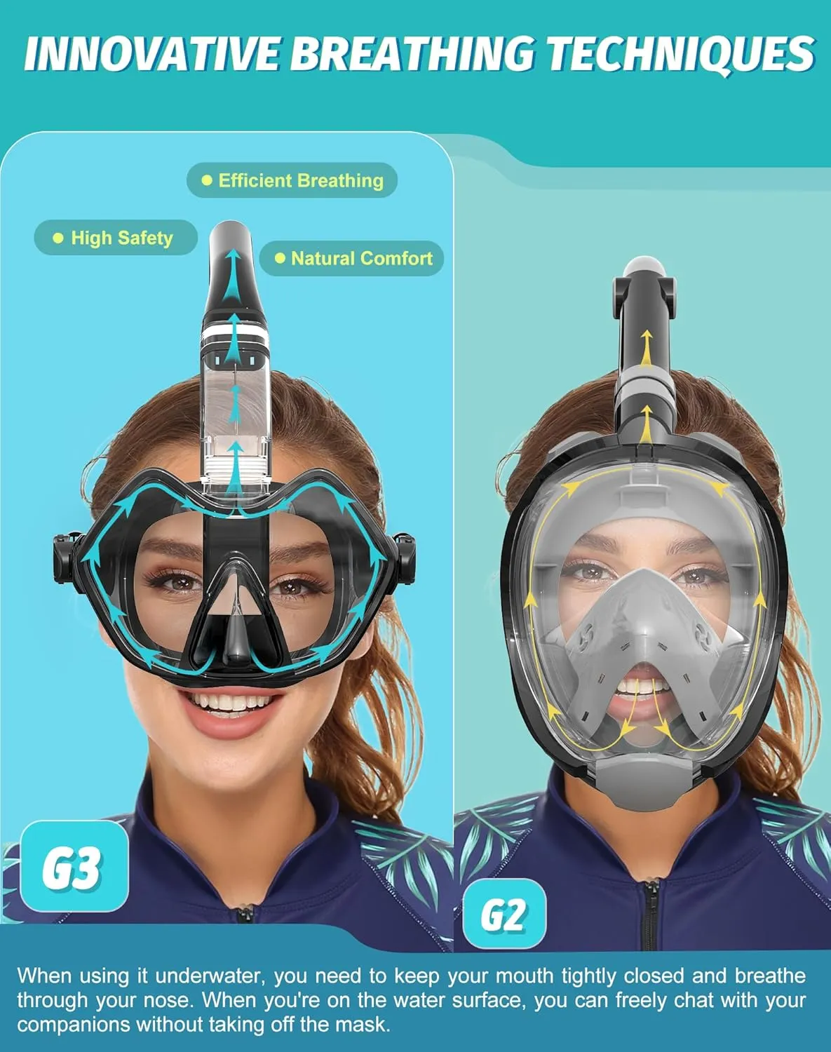 Greatever Half Face Diving Mask, Innovative with Nose Breathing, Comfortable & Breathable Fit,Detachable Breathing Tube,and Home Water Sports