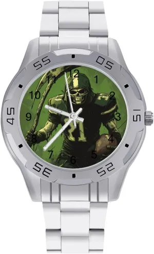 Grim Reaper U.S. Irish Football Simple Wrist Watches for Men Silver Casual Big Face Dress Watch Easy to Read