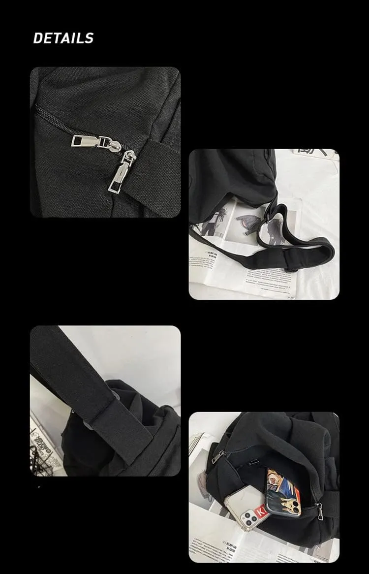 Grunge Canvas Casual Messenger Bag Hobo Crossbody Bag with With Multiple Pockets Shouder Tote Handbag for Women and Men (White)