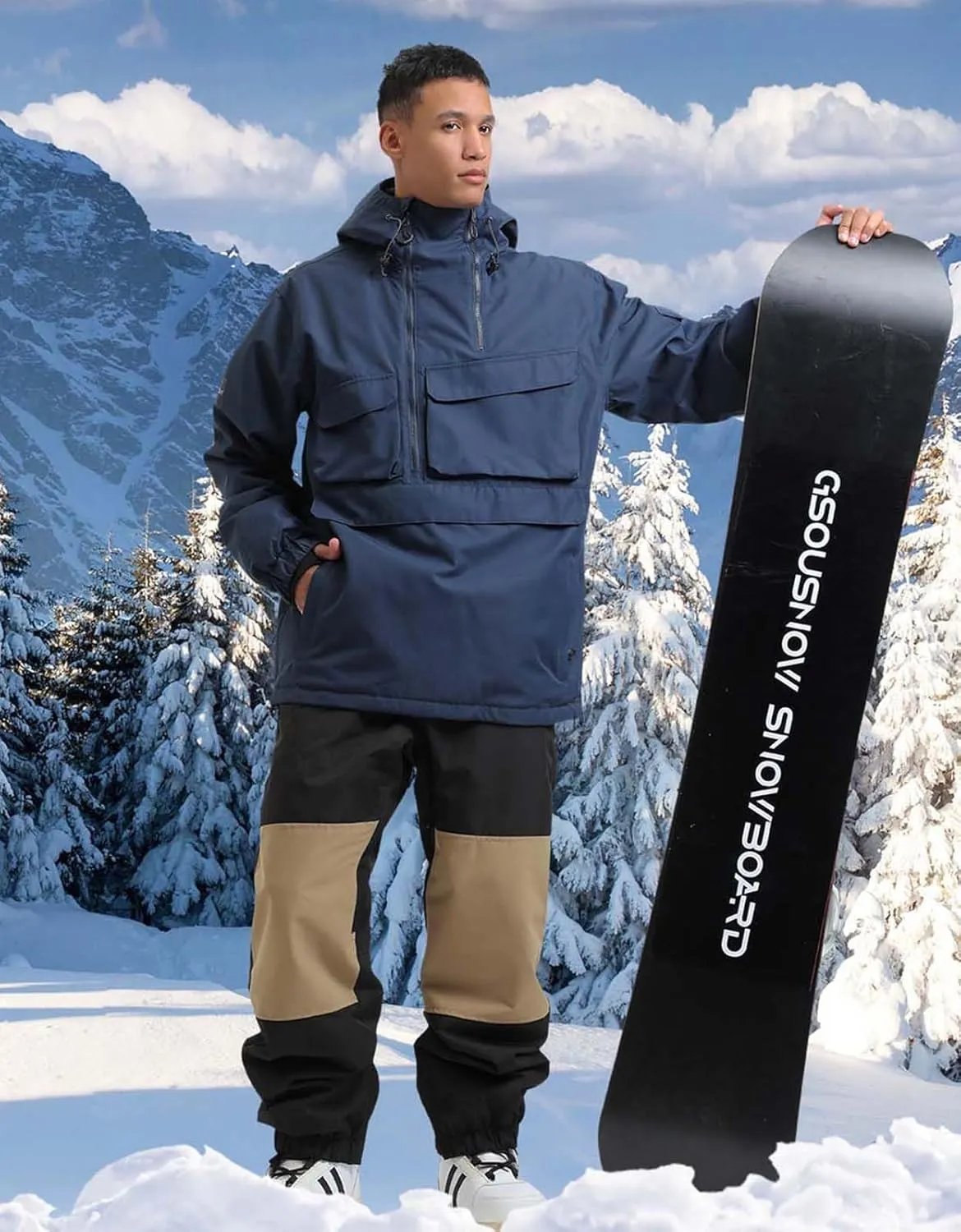 GSOU SNOW Men Ski Jacket Snowboard Coat Snow Pullover Hooded Winter Outdoor Sports Waterproof Windproof