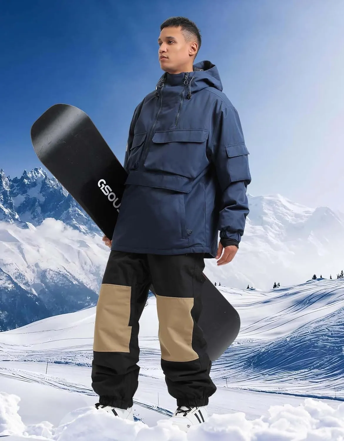 GSOU SNOW Men Ski Jacket Snowboard Coat Snow Pullover Hooded Winter Outdoor Sports Waterproof Windproof