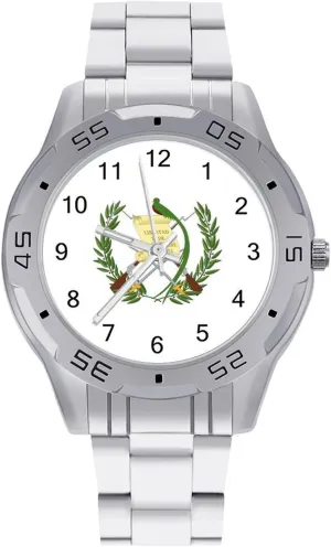 Guatemala's Patriotic Symbols Simple Wrist Watches for Men Silver Casual Big Face Dress Watch Easy to Read