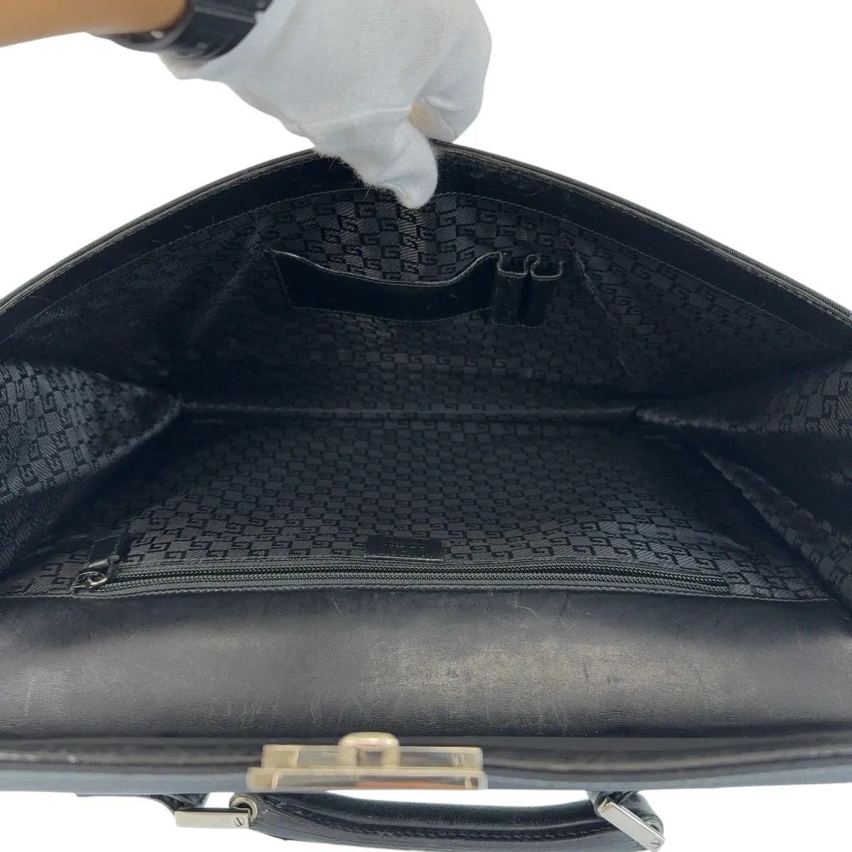 GUCCI Business bag 015 3714 leather Black SilverMetal Business Bags Briefcases mens Used