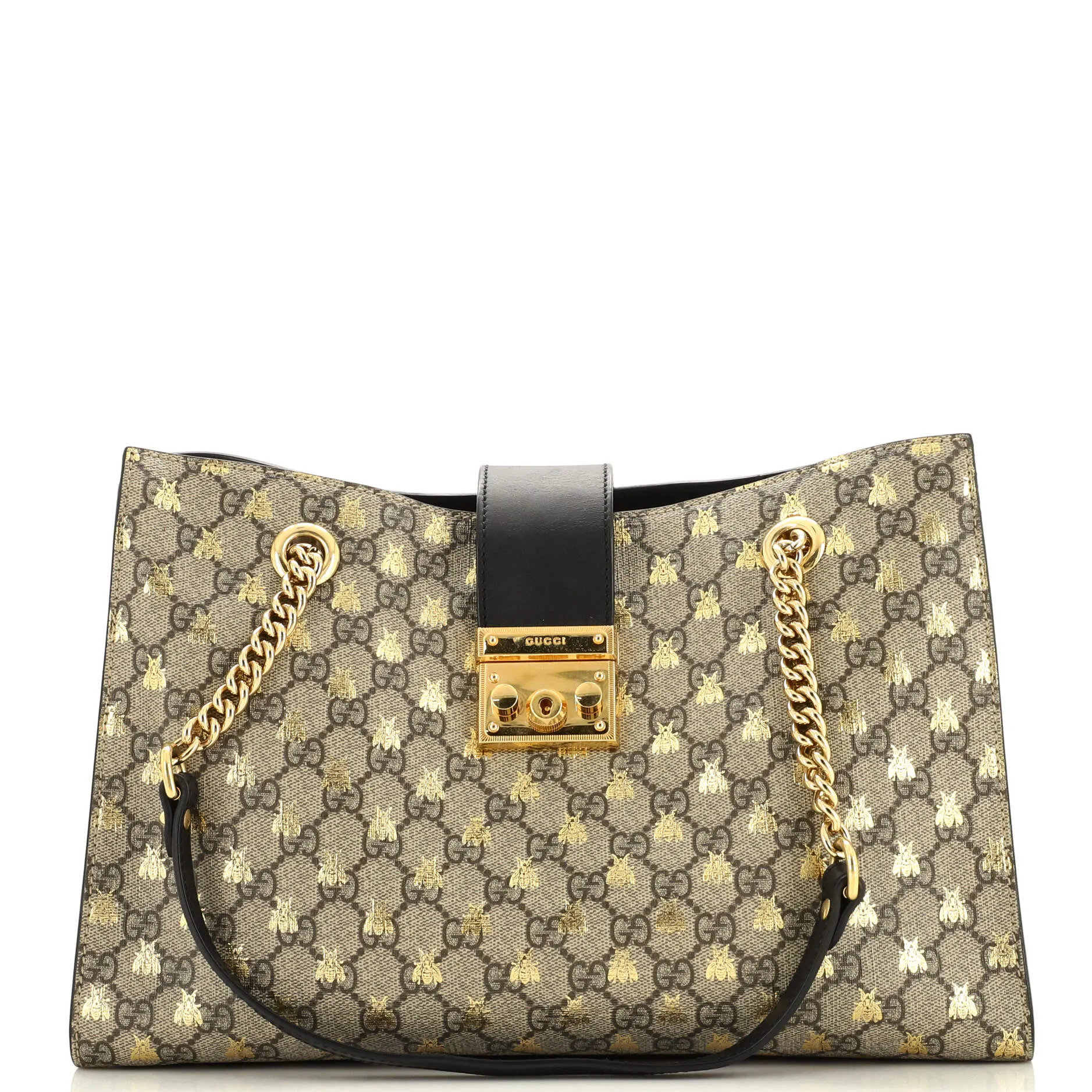 GUCCI Padlock Chain Tote Printed GG Coated Canvas Medium