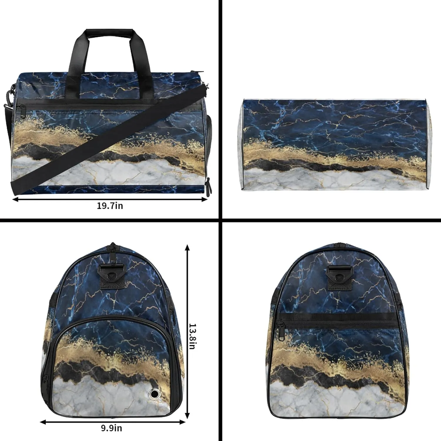 Gym Bag for Women Men Blue Marble Travel Duffle Bag with Shoe Compartment Waterproof Sports Tote Bags Large Overnight Weekender Bags for Travel Swimming Gym Yoga Dance