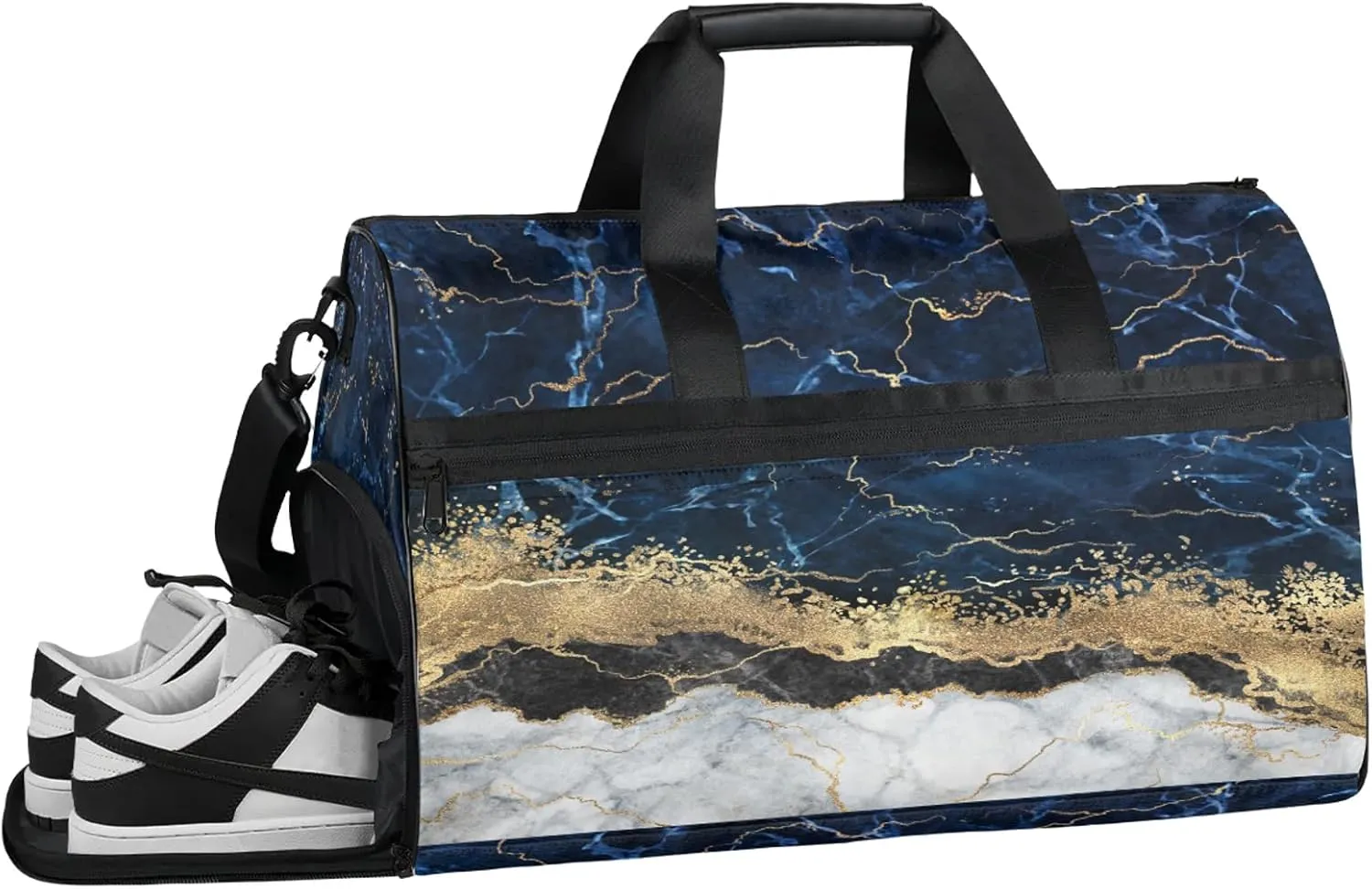 Gym Bag for Women Men Blue Marble Travel Duffle Bag with Shoe Compartment Waterproof Sports Tote Bags Large Overnight Weekender Bags for Travel Swimming Gym Yoga Dance