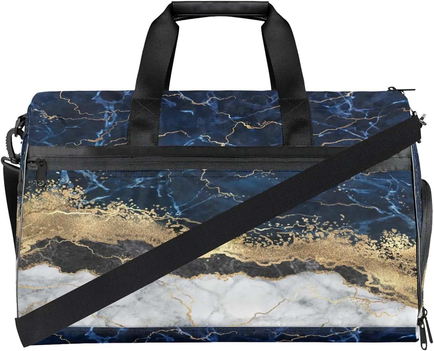 Gym Bag for Women Men Blue Marble Travel Duffle Bag with Shoe Compartment Waterproof Sports Tote Bags Large Overnight Weekender Bags for Travel Swimming Gym Yoga Dance